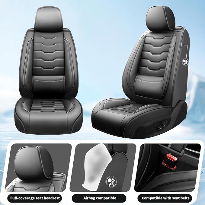Fit Prius Car Seat Covers for Toyota Prius 2001-2025 2026 -Full Set Premium Leather, Waterproof，Breathable，All-Weather Seat Cushion Protecto & Airbag Compatible, 5-Seats Black