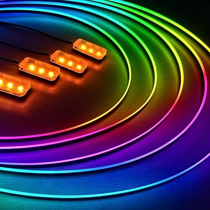 KENANEK 55.12inch Acrylic LED Lights for Car–6 Dreamcolor Interior Car LED Strip Light+2 footwell Lights, 3 Control Methods, Music Sync, Dual USB Cigarette Lighter, Universal Fit for Car/SUV/Truck