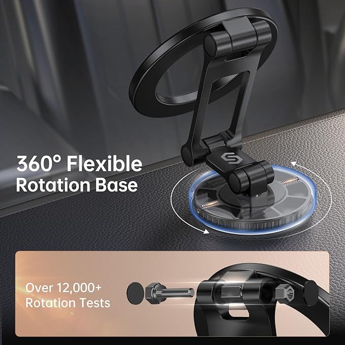 SYNCWIRE Fits MagSafe Car Mount, Magnetic Phone Holder for Car Dashboard, [Flexible Three-axis] 360° Rotation Magnetic Car Mount Strong Magnets Car Phone Holder for iPhone 17 16 15 14 Pro Max