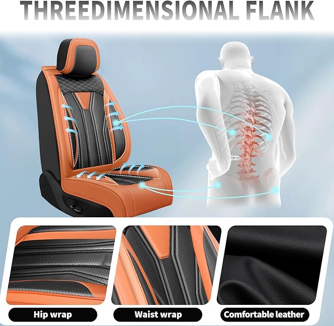 Fit Altima Car Seat Covers Compatible with Nissan Altima 2011-2025 2026 - Premium Leather， Waterproof Breathable， All-Weather Seat Cushion Protecto&Airbag Compatible (2 Front Seat Orange&Black)
