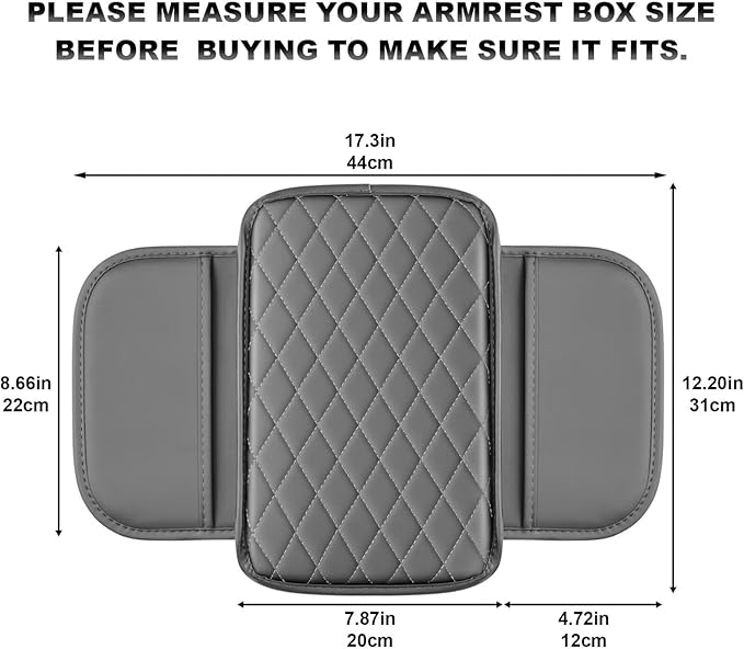 Upgraded Car Center Console Cover Fit for Avalon Faux Leather Car Armrest Cover Cushion with 2 Storage Bags,Car Armrest Storage Box Interior Accessories(Grey&Whiteline)