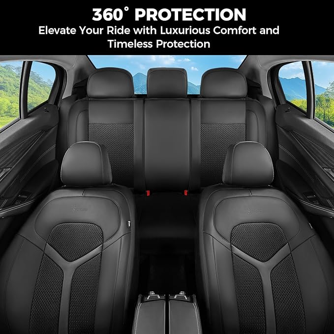 FLORICH Car Seat Covers Front Seat, Universal Seat Cover 2 Seats, Automotive Seat Covers with Mesh Leather, Waterproof Car Seat Protector, Breathable Car Seat Cushion for Most Car SUV Truck, Black