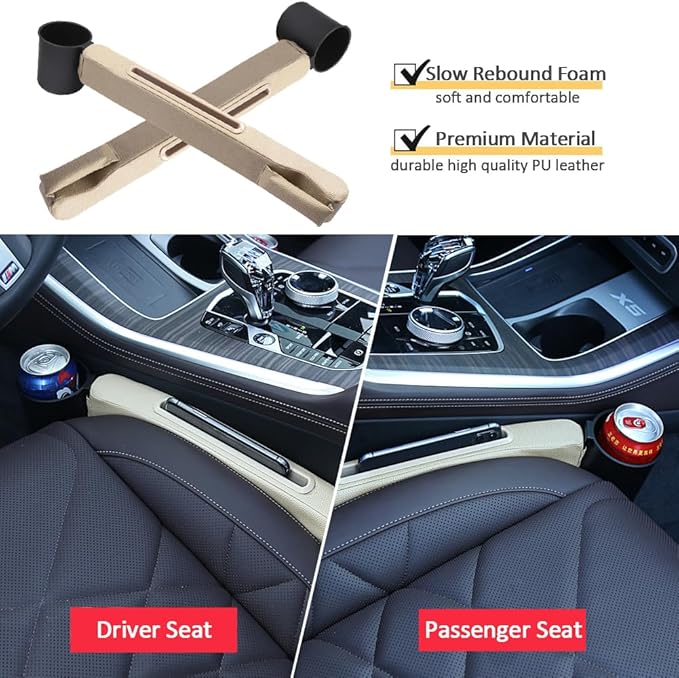 Advanced 3in1 Car Seat Gap Filler with Pocket Organizer and Removable Cupholder,Console Side Pocket Organizer,Car Seat Gap Pad for Cellphone Coin Key,Stopper and Blocker,PU Leather,2 Packs