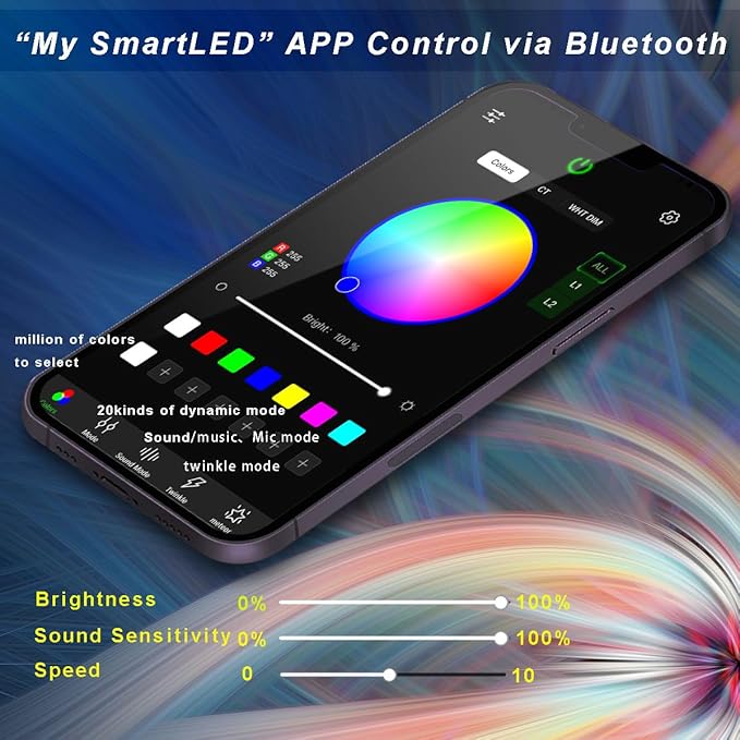 AZIMOM Mini 6W 500pcs Twinkle Fiber Optic Starlight Headliner Kit for Car Home 0.03in 9.8ft End Glow Fiber Strands Sound-Activated APP& Remote Control Starlight Engine