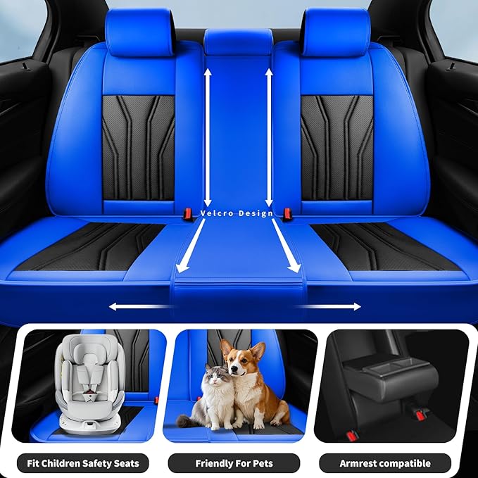 Fit Juke Car Seat Covers Compatible with Nissan Juke 2012-2015 2016 - Premium Leather， Waterproof Breathable， All-Weather Seat Cushion Protecto&Airbag Compatible (2 Front Seat Blue&Black)