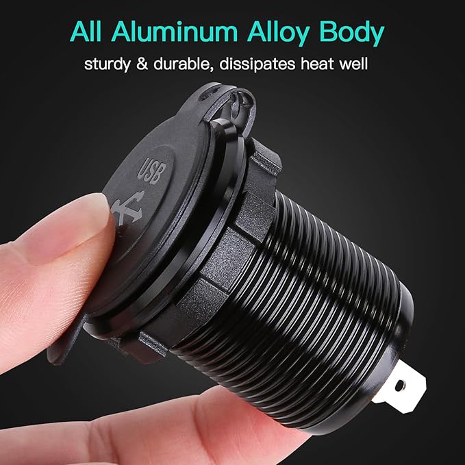 4 Port 12V USB Outlet Aluminum Car Charger with Voltmeter, 78W Fast Charge Dual PD3.0 & QC3.0 Multiple USB Port for Car, Marine USB C Socket Cigarette Lighter Replacement Waterproof 12 Volt Outlet