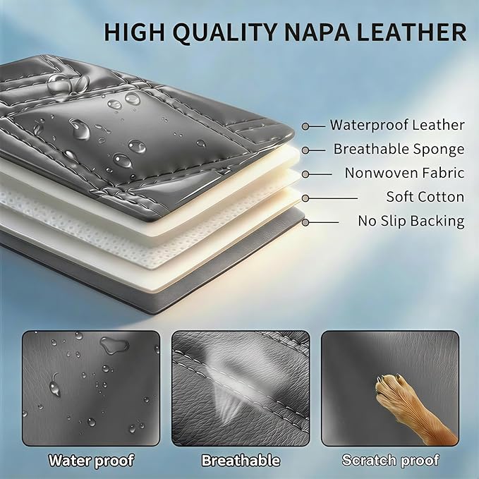 Fit RLX Car Seat Covers for Acura RLX 2013-2020 - Premium Leather, Waterproof, All-Weather, Airbag Compatible, Anti-Slip, Breathable, Easy Install, Seat Protectors, Full Set, Gray