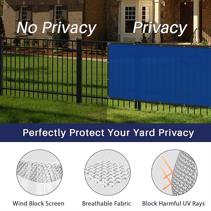 Windscreen4less Privacy Fence Screen Heavy Duty Windscreen Fencing Mesh Fabric Shade Net Cover with Brass Grommtes for Outdoor Wall Garden Yard Pool Deck, 8'x254' Blue