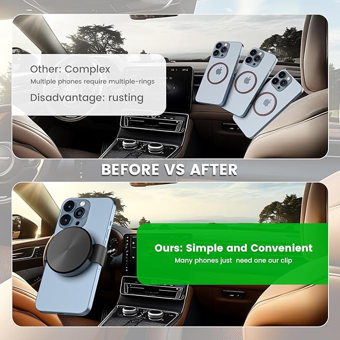 Phone Clamp for Magnetic Car Phone Holder, Aviation Aluminum Rose Gold - No Magnetic Case & Rings Needed, Enhanced Suction & Magnetic, Compatible with All Magnetic Holders