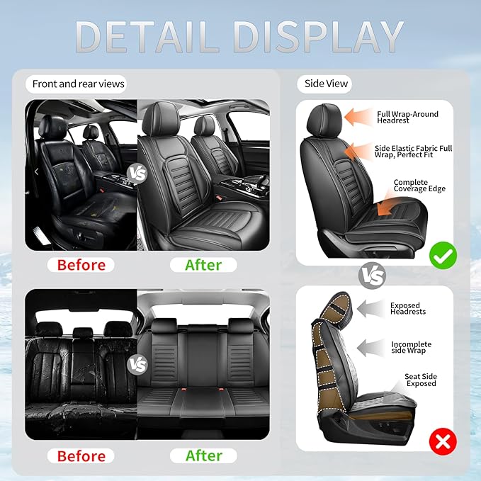 Fit HRV Premium Leather Car Seat Covers Compatible with Honda HRV 2016-2025 2026, Breathable, Wear Resistant, Airbag Compatible, All-Weather Protection & Full Coverage, Full Set Black