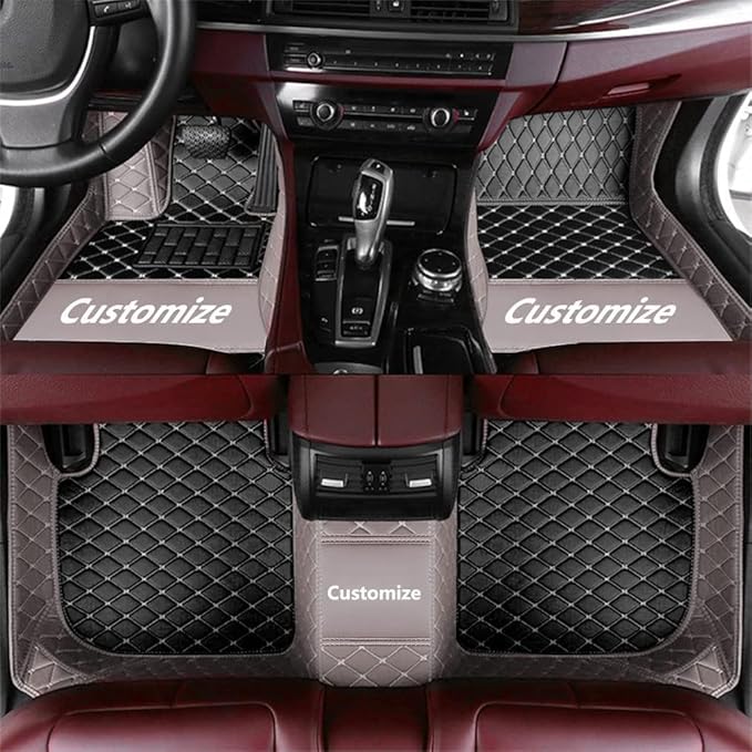 Customize Making Car Floor Mats for 99.99% Sedan SUV Pickup Truck Full Coverage Men Women Cute Leather Protection Pads Non-Slip Floor Liners (Black+Gray Side)