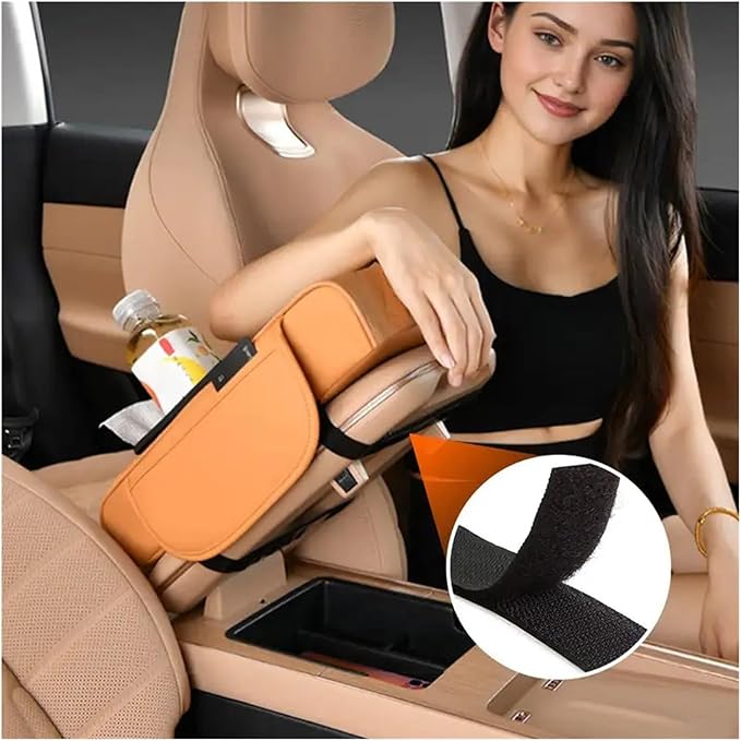 Car Armrest Box Thicken Height Pad Arm Rest Cushion Memory Cotton Elbow Universal Auto Interior Storage Tissue Organizer(Beige)