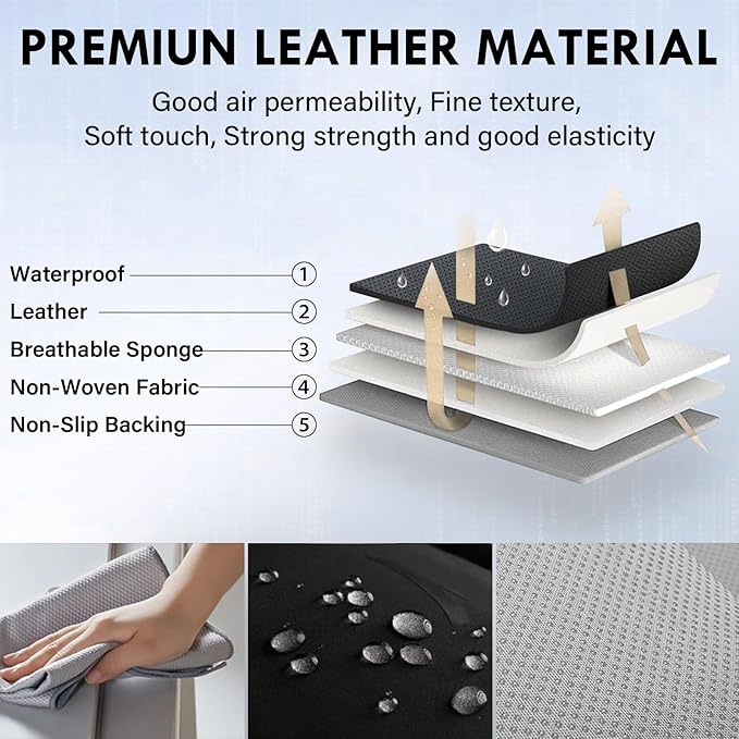 Coverado Car Seat Covers Full Set, Seat Covers for Cars, Black Car Seat Protector Waterproof, Nappa Leather Car Seat Cushion, Car Seat Covers Front Seats and Back Fit for Most Cars