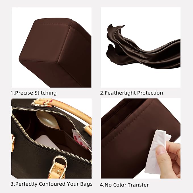DGAZ Silk Purse Organizer Insert Fits LV Speedy 16/20/25/30/35/45 bags，Silky Smooth Bag Organizer，Luxury Handbag & Tote Shaper（Global Brown，SP30）