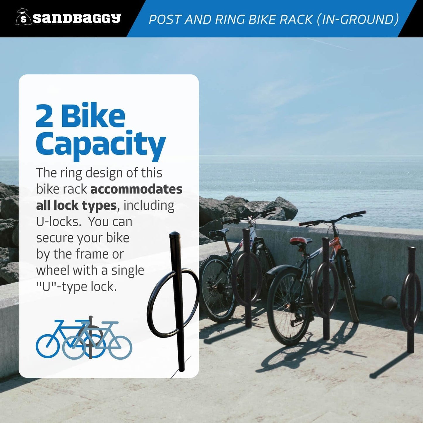 Sandbaggy Post and Ring Rack - In Ground - Commercial Outdoor Bike Parking & Storage Racks (Gray, 10)