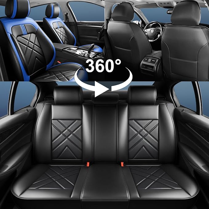 CX-50 Car Seat Covers Fit for Mazda CX-50 2023-2026, Full Coverage Premium Leather Waterproof Breathable Seat Covers, Automotive Seat Protectors, Airbag Compatible(Full Set Seats, Black-Blue)