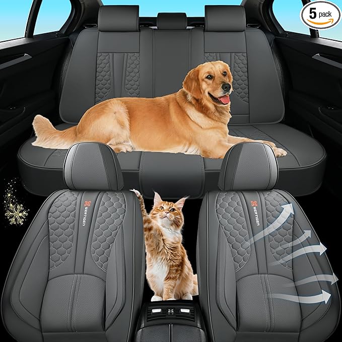Gray Car Seat Covers for Ford Bronco Sport 2021-2025 Car Seat Cover, Leather, 5 Seats Full Set, with Lumbar Support, Anti-Slip, Beautify Interior, Beautify The Interior of Old Cars