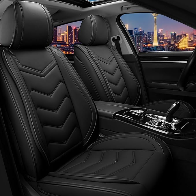 CTDS Car Seat Covers for Hyundai Kona 2018-2026, Stylish Sport Seat Cover, Premium Nappa Leather Car Seat Cover. Automobile Seat Covers Sets.(Standard 2 Seats/Pure Black)