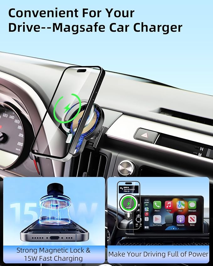 PZK Car Phone Holder for Toyota RAV4 2013-2015 2016 2017 2018 Accessories Custom Air Vent Phone Mount Magnetic 15W Fast Wireless Charger Hands Free 360° Rotation Cell Phone Automobile Cradles