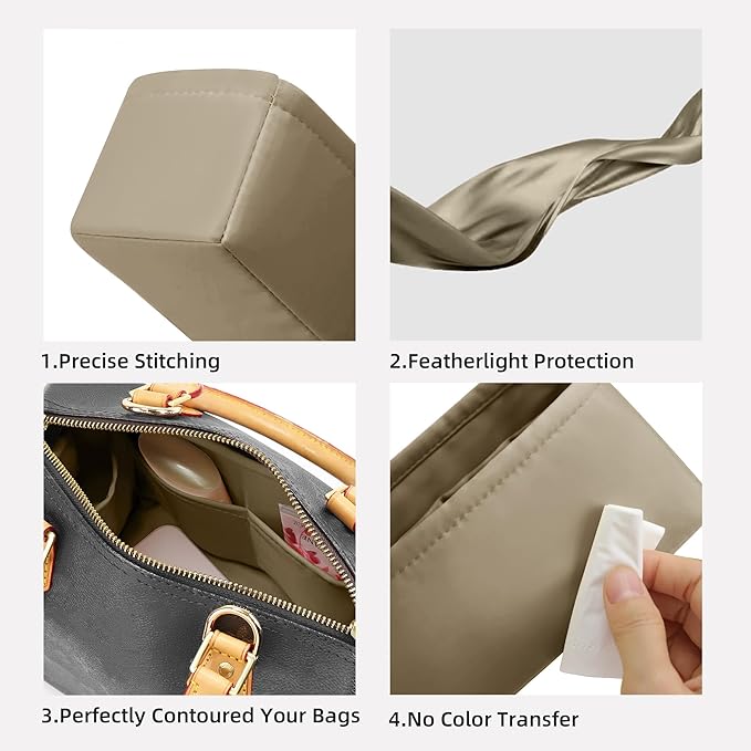 DGAZ Silk Purse Organizer Insert Fits LV Speedy 16/20/25/30/35/45 bags，Silky Smooth Bag Organizer，Luxury Handbag & Tote Shaper（Etoupe grey，SP35）