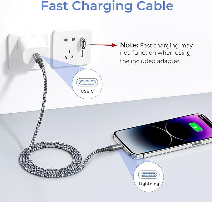 Basesailor for Apple iPhone 14 13 12 Pro Max Plus Charger Cable 3.3FT,USB Type C to Lightning Cord with USB A Adapter,Fast Charging Power Cord for iPhone 11 Mini XS XR X 8 7 6 SE, i Pad 8th 9th Gen