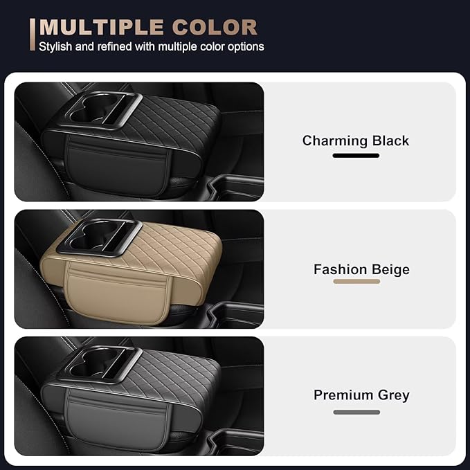 Center Console Cover Fit for Camry Faux Leather Car Armrest Cushion with Storage Bags, Cup Holder ＆ Phone Storage Multifunctional Middle Console Cover(Grey)