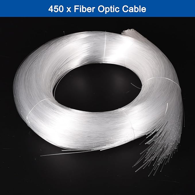 MECCANIXITY 450Pcs 9.8ft PMMA Mixed Fiber Optic Cable Strands 0.03 Inch Side Glow LED Illumination Crystal Cables Car Atmosphere Lights for Star Sky Roof Ceiling