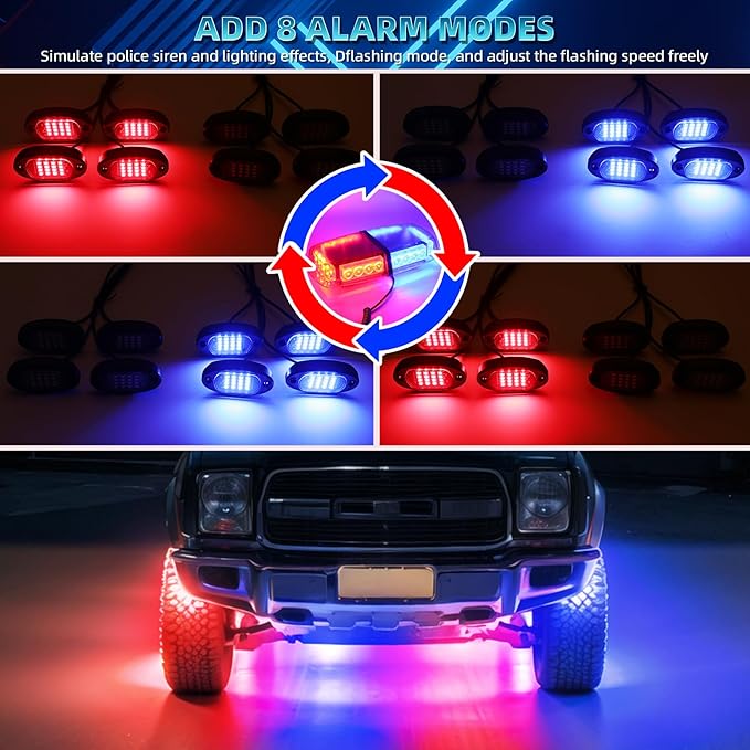 8 Pods Segmented RGB LED Rock Lights for Trucks Golf Cart Offroad Pickup SUV UTV, 12V Waterproof Underglow Lights Kit with APP/RF Multi Zone Control, Neon Multicolor Underbody Light with Brake