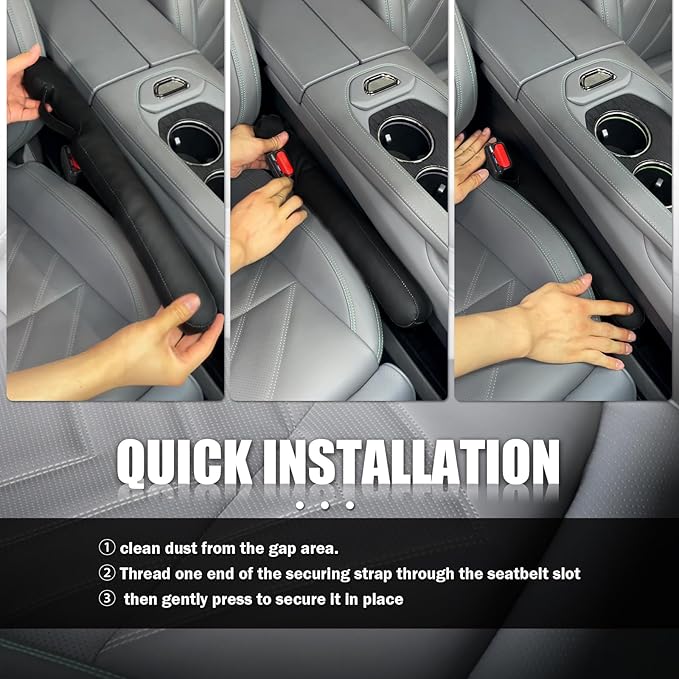 2026 New Car Seat Gap Filler 2 Pack,Leather Seat Gap Filler Strip with Fix Strap to Avoid Items from Falling,Universal Car Seats Gaps Plug Cars Interior Accessories