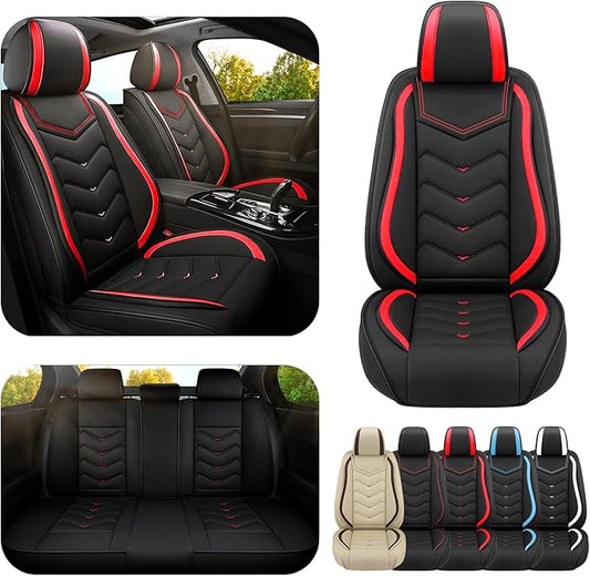 Car Seat Covers for VW Eos 2007-2016, Premium Nappa Leather Car Seat Cover, Stylish Sport Seat Covers， Automobile Seat Cover Sets.(Standard 5 Seats/Black Red)