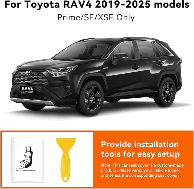 Custom Fit RAV4 Seat Cover for Toyota RAV4 2019 2020 2021 2022 2023 2024 2025 Prime&Hybrid SE/XSE,Faux Leather,2-Row Full Set,(Black)