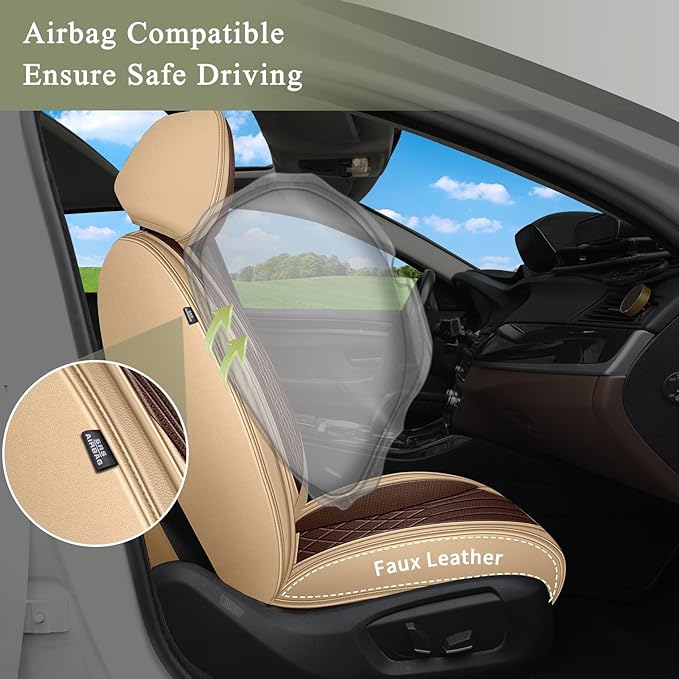 Breathable Car Seat Covers for Honda Accord 2003-2017, Front Seats, Perforated Leather, Seat Protector, Interior Trim for Honda Accord Accessories (Beige&Brown)