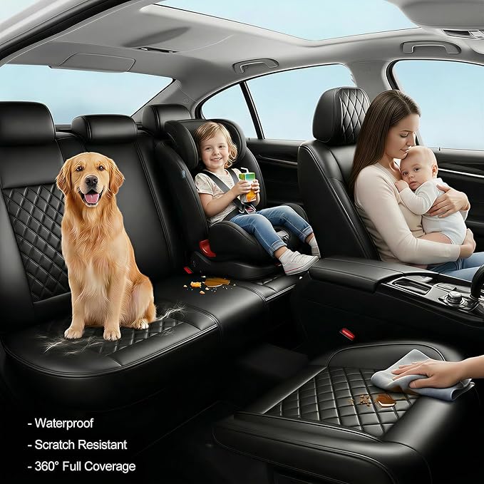 Fit Palisade Car Seat Covers for Hyundai Palisade 2020-2026 - Premium Leather, Waterproof, All-Weather, Airbag Compatible, Breathable, Easy Install,Only 2 Front seat Covers, Black