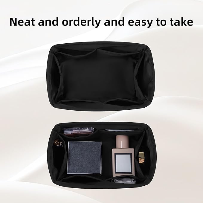 DGAZ Silk Purse Organizer Insert Fits LV Speedy 16/20/25/30/35/45 bags，Silky Smooth Bag Organizer，Luxury Handbag & Tote Shaper（Black，SP20）
