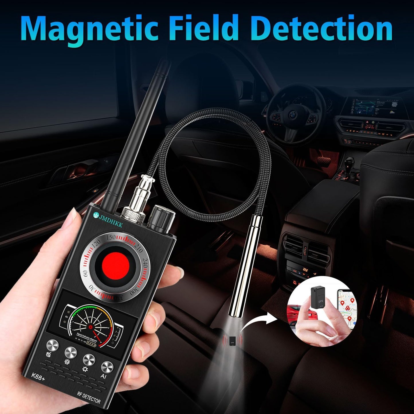 JMDHKK Hidden Camera Detector & Bug Detector – Magnetic Tracker & Wireless Signal Finder for Home, Office, Hotel, Car – Advanced Privacy Protection for Travel & Security(Black)