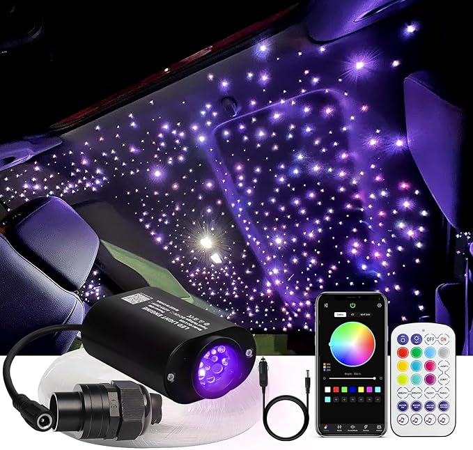 6W Small Size Starlight Headliner Kit, 350pcs*9.8ft Fiber Optic Car Ceiling Lights with Twinkle & Music Sync, APP & Remote Control Control for Car/Home Decoration, RGBW Starlight Engine