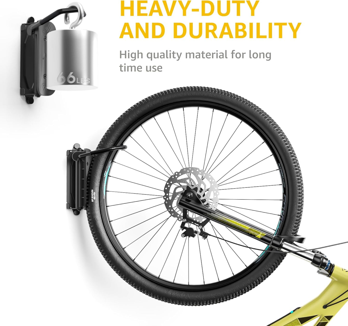 monTEK Swivel Bike Wall Mount, Bike Hangers for Garage, Space-Saving Vertical Bike Rack, Sturdy Bike Storage Rack Holds Up to 66lbs, Easy to Install, 4 Pack
