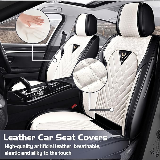 Truck Seat Covers for Ram 1500 2009-2026, Waterproof Premium Leather Full Coverage Car Seat Cover, Muscle Sport Style Auto Interior Seat Cover Sets (Front Set/Black White)