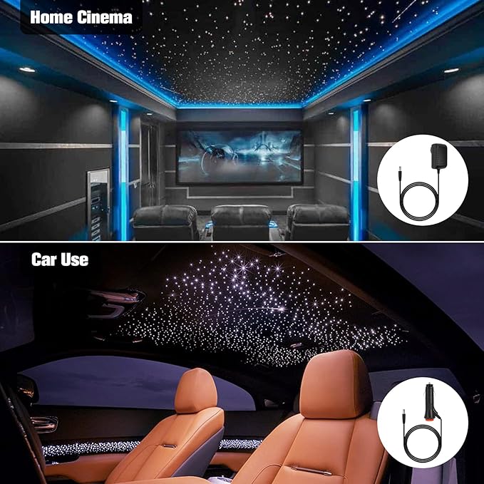 CHINLY 16W 300pcs 0.03in 9.8ft Car Use Bluetooth RGBW LED Fiber Optic APP&Remote Music Mode Starlight Headliner Light Kit+Adapter+Cigarette Lighter