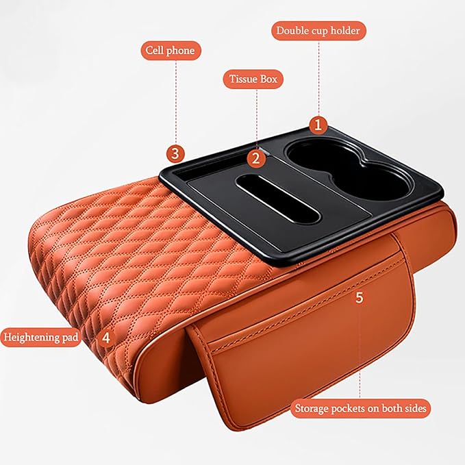 Car Armrest Center Console Cover for Lincoln MKX 2007–2018, Center Console Pad with Cup Holder, Multifunctional Armrest Cushion,A Black+Red