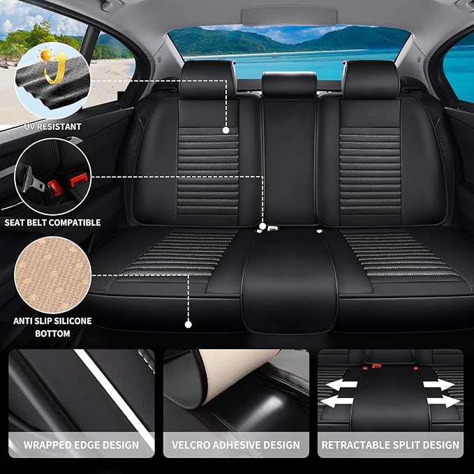 Car Seat Covers Full Set Fit for Toyota RAV4 2001-2026, Premium Faux Leather Car Seat Protector, Breathable, Anti-Slip, Comfortable & Durable (Black&White,Full Set)