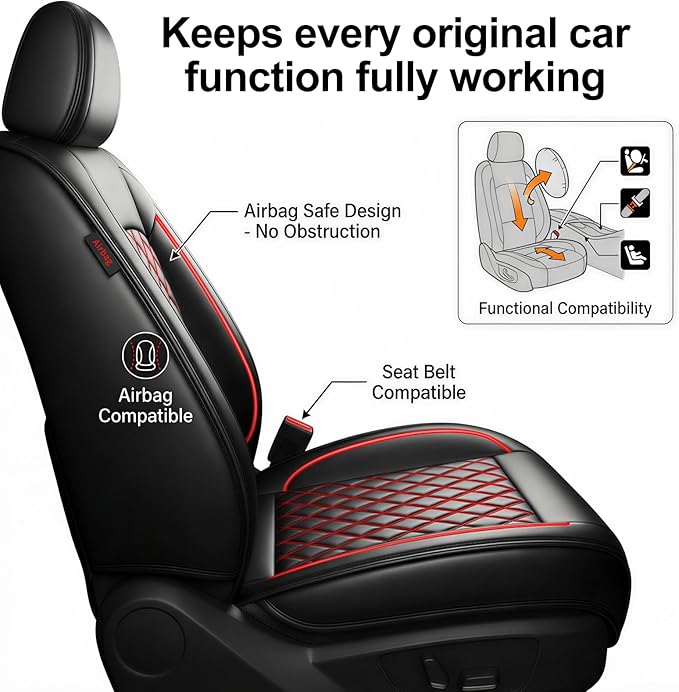 Fit Santa Fe Car Seat Covers for Hyundai Santa Fe 2007-2026 (Only 5-Seat Version) - Full Set Premium Leather, Waterproof, All-Weather, Airbag Compatible, Car Seat Protectors (Redline)