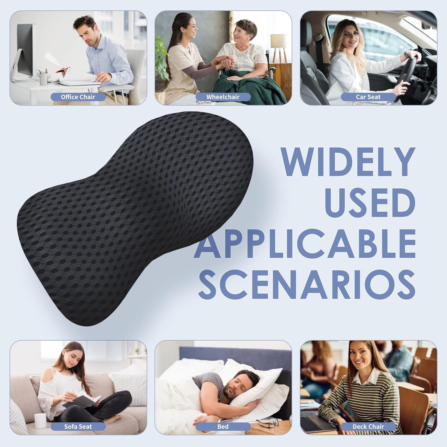 Lumbar Support Pillow Ergonomic Memory Foam Lumbar Pillow, Relieve Back Pain, CMFY Breathable & Detachable & Washable, Neo Cushion Lower Back Pillow for Office Chairs, Car Seats (Black)