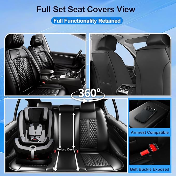 Fit Trax Car Seat Covers (Front Pair) for Chevrolet/Chevy Trax 2015-2026 - Luxury Full Coverage Leather, Waterproof & All Weather Seat Cushion Protector, Airbag Compatible, Black