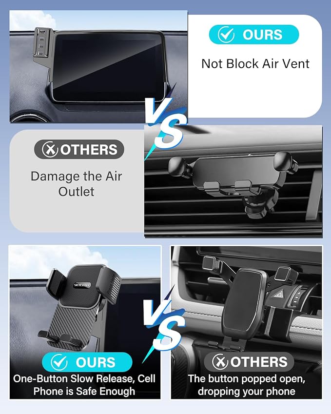 SKYLOTEC Car Phone Holder for Mazda 3 2014-2016/CX-3 2016-2021/MX-5 MX5 Miata 2016-2023 Accessories 7-Inch Screen Fixed Clip, Automobile Cradles Phone Mount, Cell Phone Base Not Block Air Vent