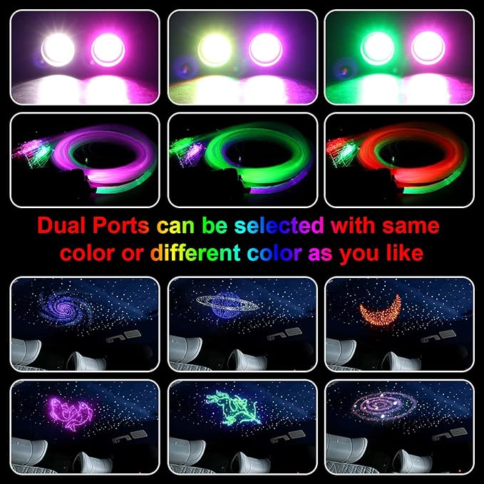 New AKEPO 32W Dual-Head RGBW APP Control Different Color Fiber Optic Lights, 750pcs of Mixed Optical Fibers in 9.8ft+Music Activated Fiber Optic Star Ceiling Light Kit for Truck Headliner Star/Home
