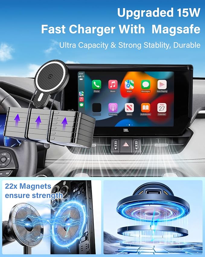 PZK Car Phone Mount for 2021-2024 Chevy Chevrolet Tahoe/Suburban/GMC Yukon/GMC Yuhon XL LT/Z71/RST/High Country Accessories 10.2-inch Screen Magnetic 15W Fast Wireless Charger Car Phone Holder