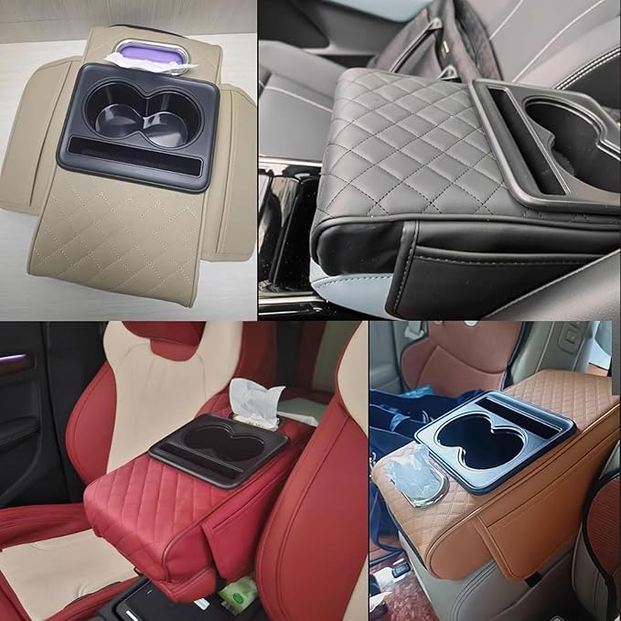 Car Armrest Cushion for Mercedes Benz E-Class W211 2001-2005 2006 2007 2008 2009, Car Center Console Cover Armrest Pad with Cup Holder and Tissue Box, Car Accessories,Black-Red
