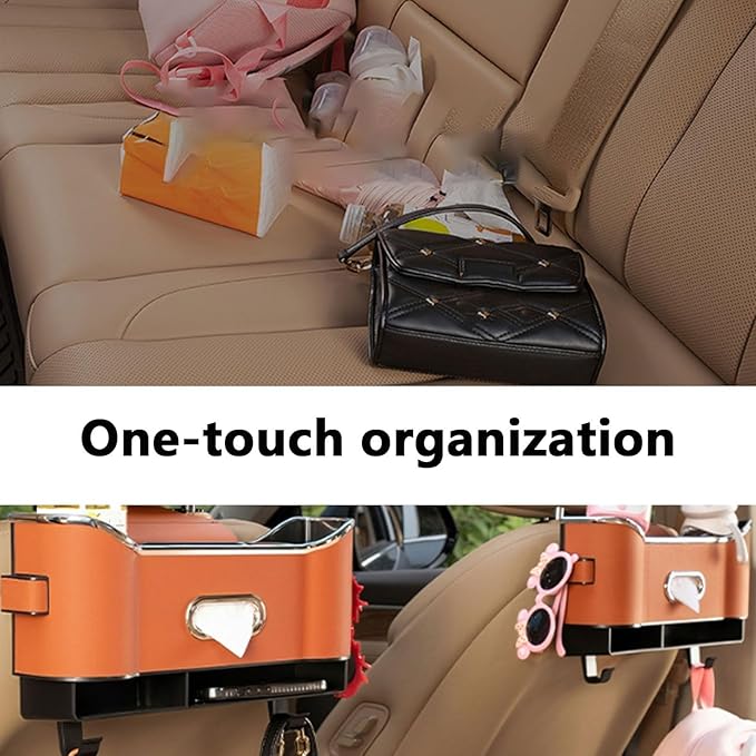 Multifunctional Car Seat Logo Storage Box, Universal Car Organizer with 2 Drink Cup Holder (Red)