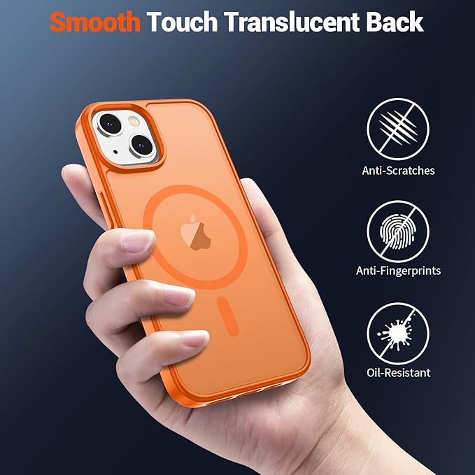 SUPFINE Magnetic for iPhone 15 Case with Screen Protector (Compatible with MagSafe) (Military Grade Drop Protection) Translucent Matte Shockproof Phone Cover,Starry Orange